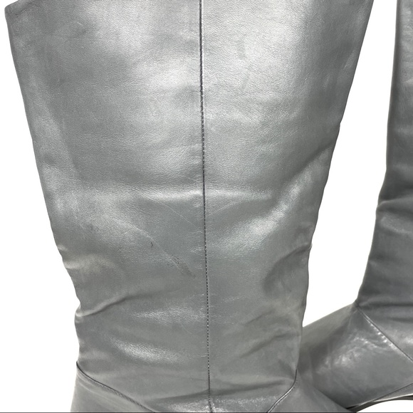 Markon Gray Leather Shelly Mid Calf Boots with Block Heels Size 11 - Picture 8 of 13
